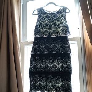 XSCAPE black lace white dress size 12